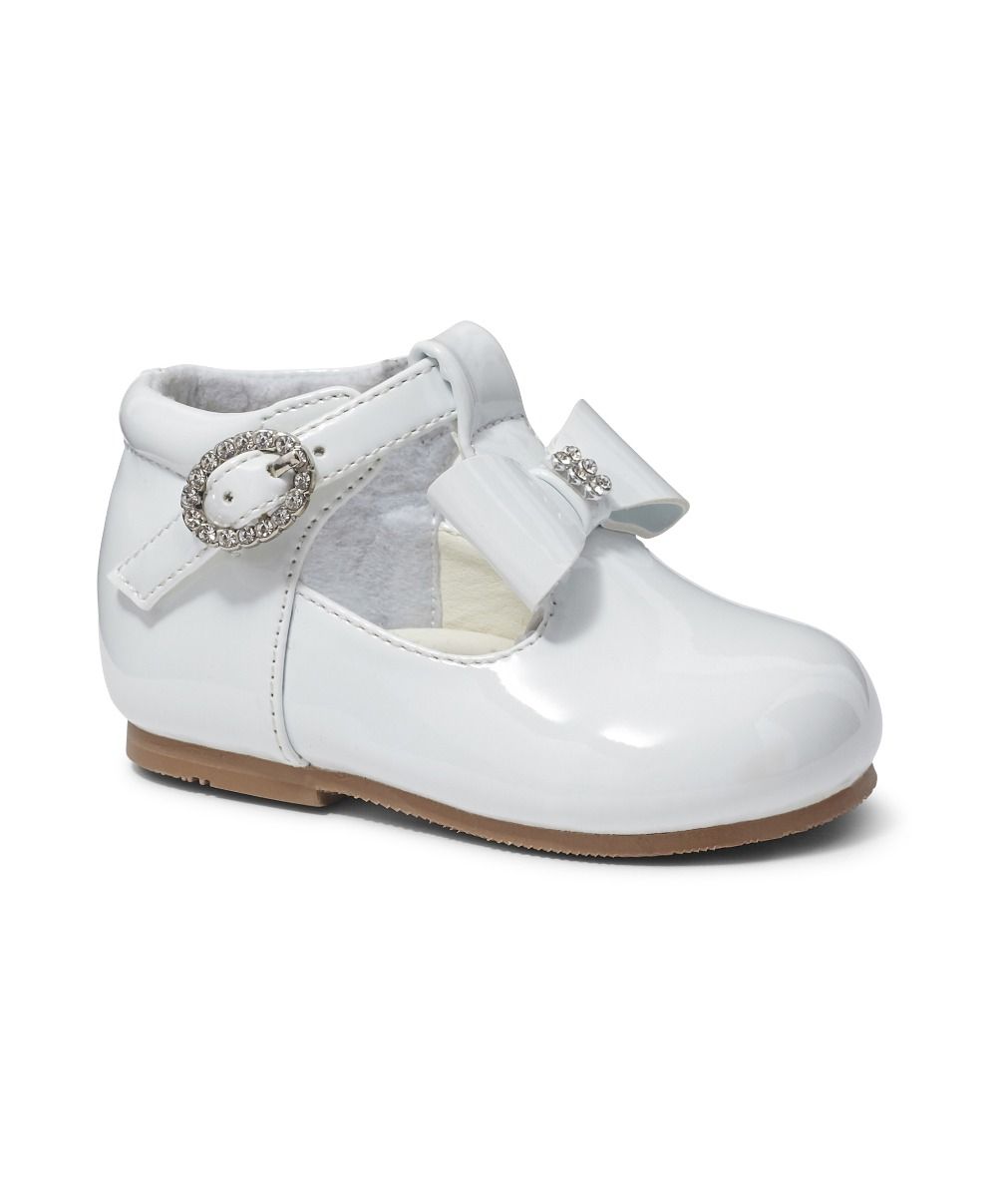 Baby Girls White Diamante Bow Shoes