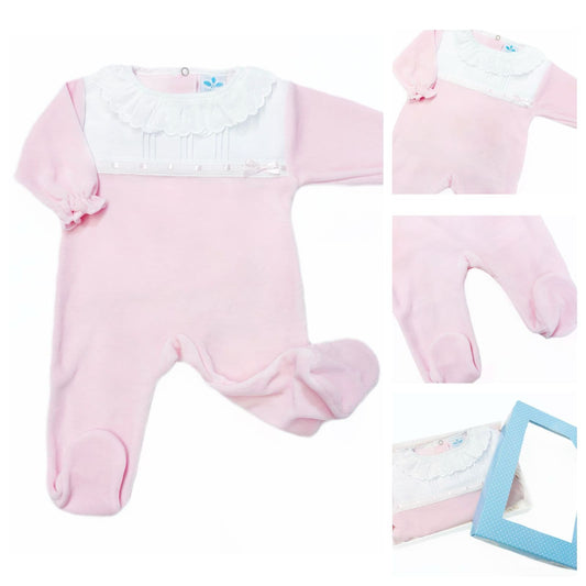 *SALE* 023HA-714 SARDON Baby Pink Cotton Velour Collar Bodysuit
