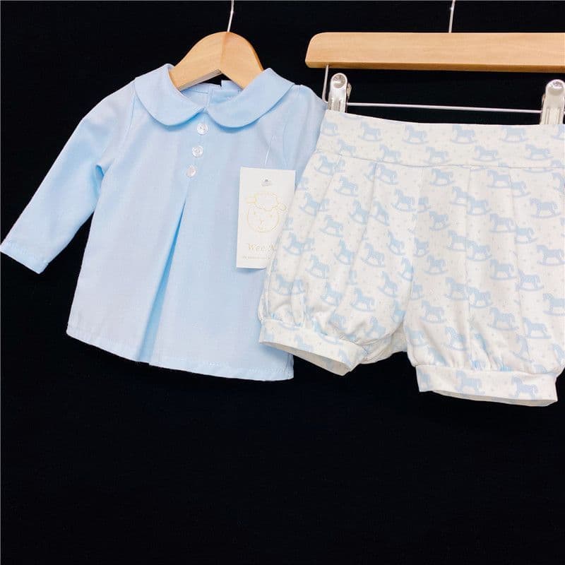 *SALE* Baby Boy Blue Rocking Horse Print Long Sleeve Jam Pants Suit MYD213