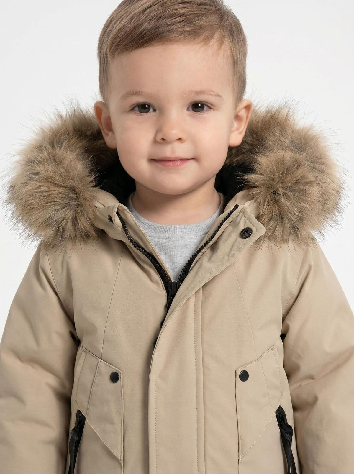 *SALE* Baby Boy Light Brown Bomber Jacket with Faux Fur Hood " 26014 "