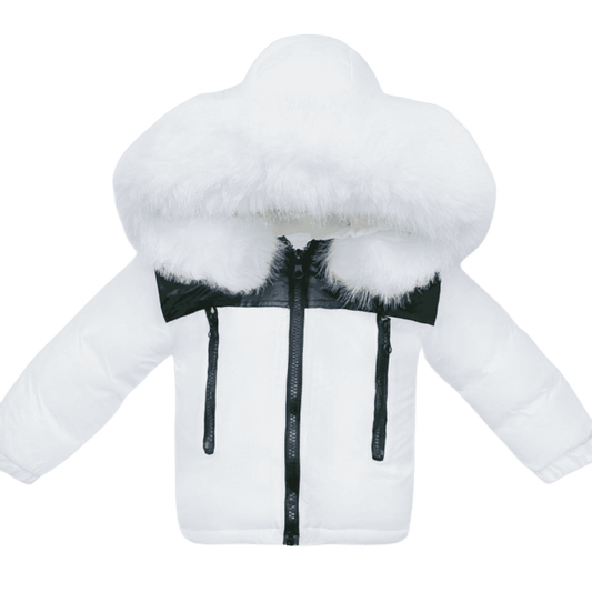 *SALE* Baby Boy White Puffer Coat with Faux Fur Hood "MYD451"