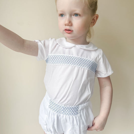*SALE* Baby Boy White Smocked Outfit Shorts with Top "MYD2457"