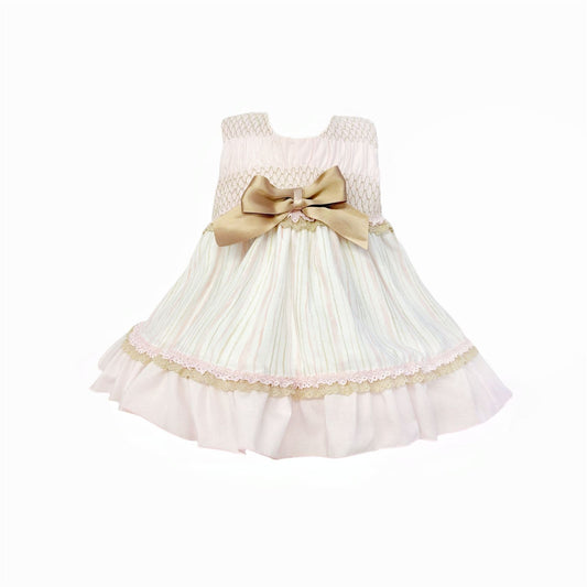 *SALE* Baby Girl Beige&Camel Smocked Puff Dress with Pants "MYD2483"