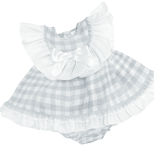 *SALE* Baby Girl Blue Checked Cotton Puff Ball Dress "MYD2466"