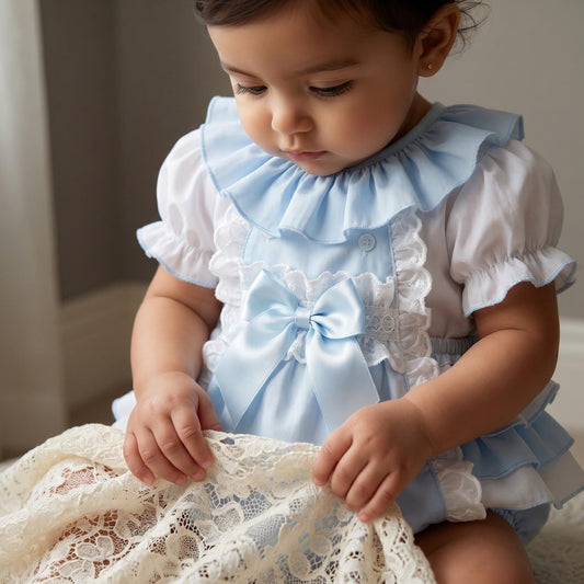 *SALE* Baby Girl Blue Cotton Frilly Romper with Top "2406B"