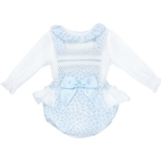 *SALE* Baby Girl Blue Floral Smocked Romper with Shirt "MYDB2477B"