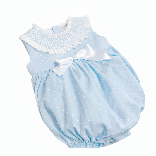 *SALE* Baby Girl Blue Plumetis Smocked Romper "MYD2417B"