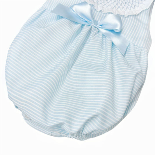 *SALE* Baby Girl Blue Stripes Smocked Collar Romper "MYD2481"