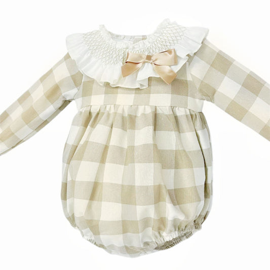 *SALE* Baby Girl Camel Checked Big Collar Romper "MYDB2468C"