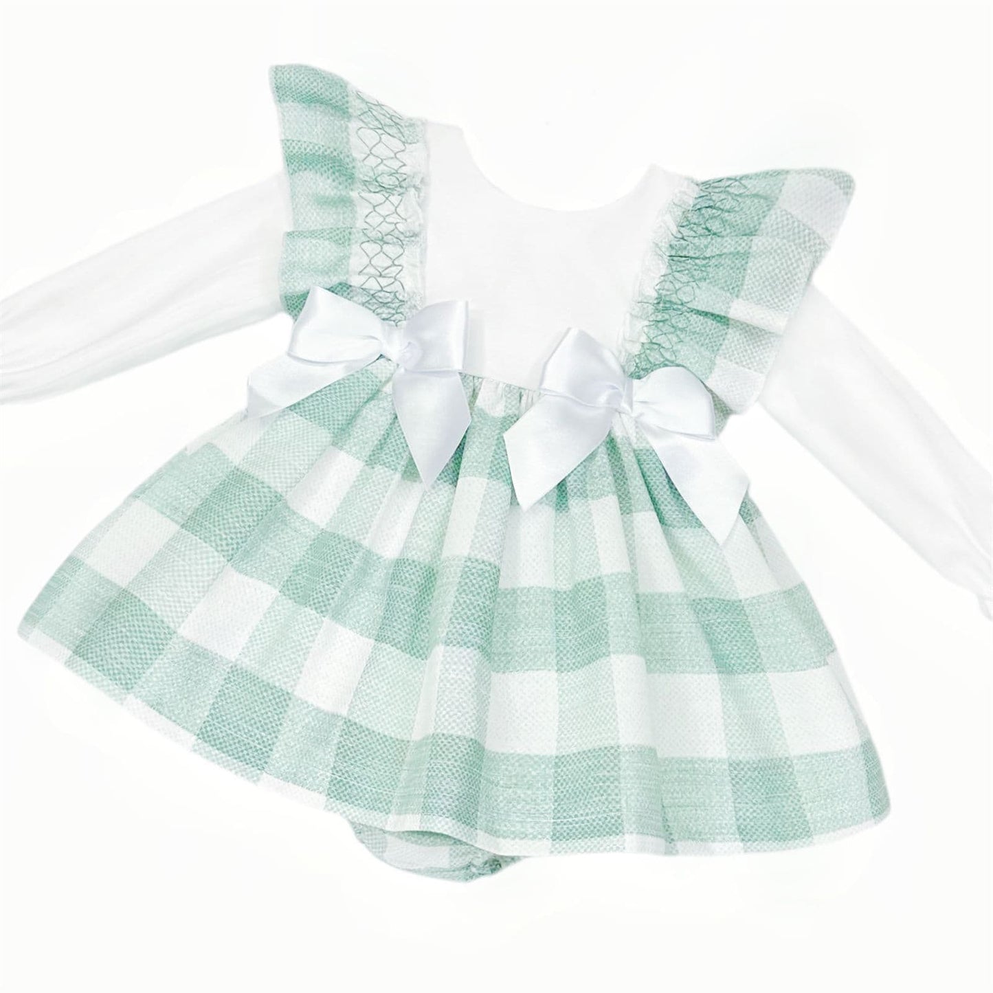 *SALE* Baby Girl Green Checked Puff Dress with Pants "MYDB2498G"