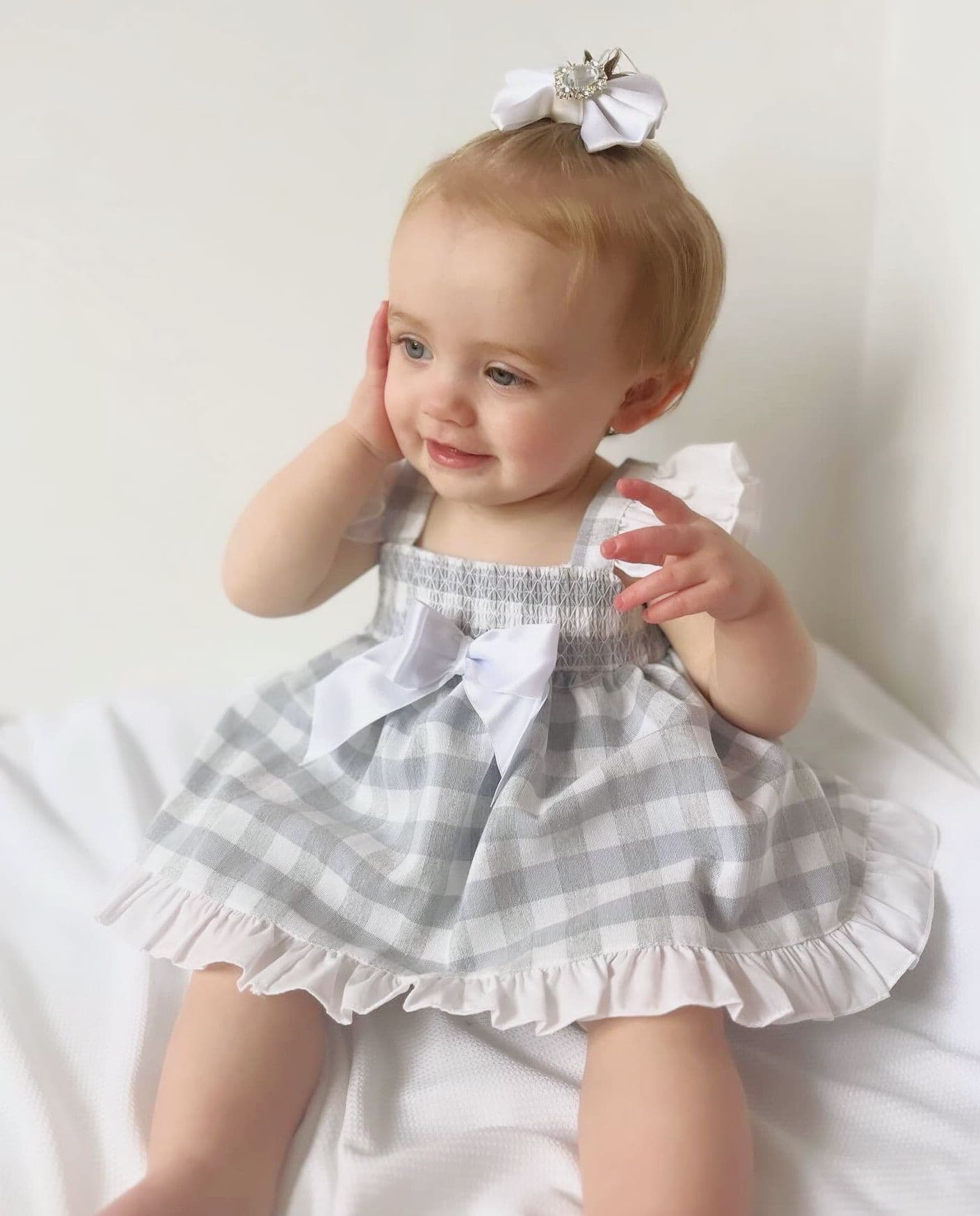 *SALE* Baby Girl Grey Smocked Sun Dress with Knickers "MYD2430G"