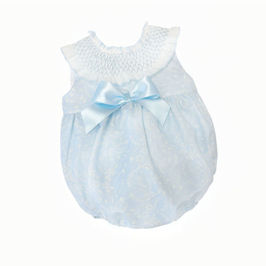 *SALE* Baby Girl Pale Blue Floral Smocked Collar Romper "MYD2479"