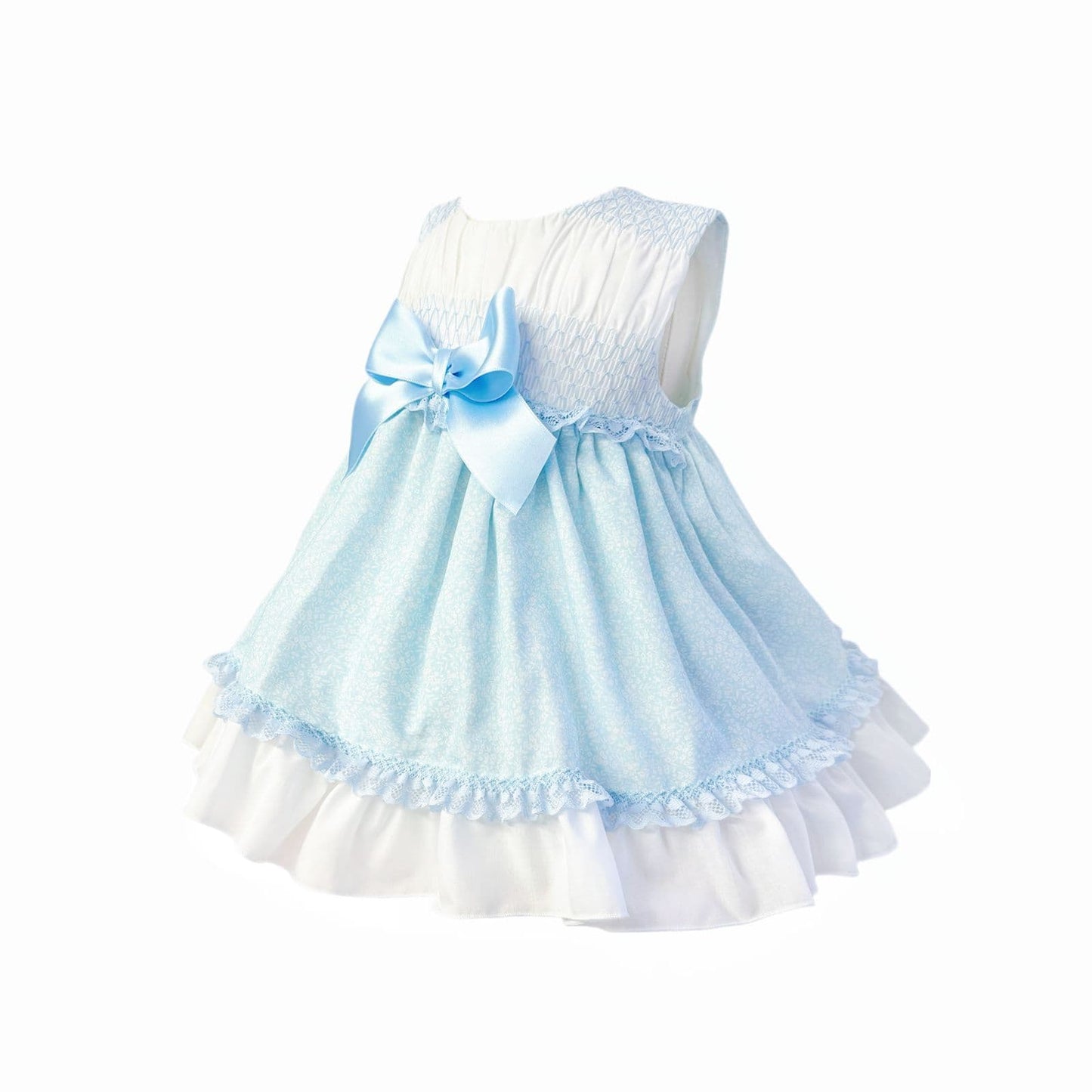 *SALE* Baby Girl Pale Blue Floral Smocked Puff Dress with Pants "MYD2484"