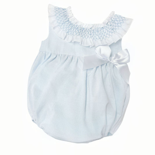 *SALE* Baby Girl Pale Blue Stripes Smocked Collar Romper "MYD2473"