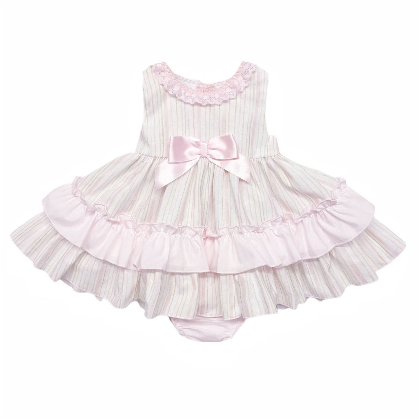 *SALE* Baby Girl Pale Pink Stripe Puff Ball Dress with Pants "MYD2349P"