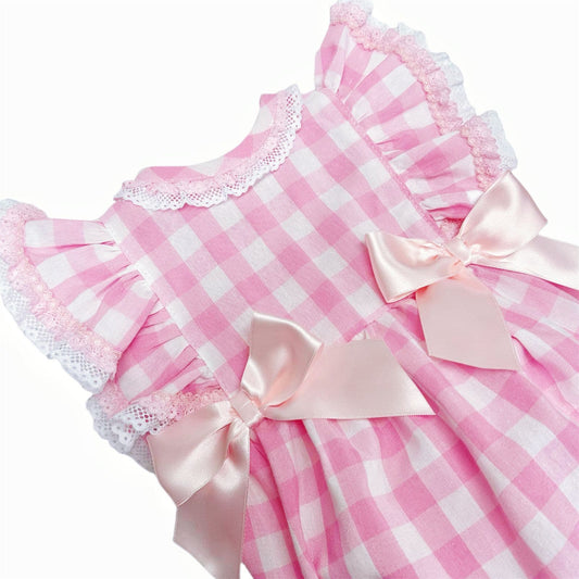 *SALE* Baby Girl Pink Checked Frilly Shoulder Romper "MYD2468"