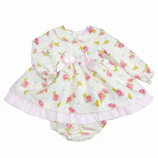 *SALE* Baby Girl Pink/Cream Floral Puff Ball Dress with Pants "MYDC2465"