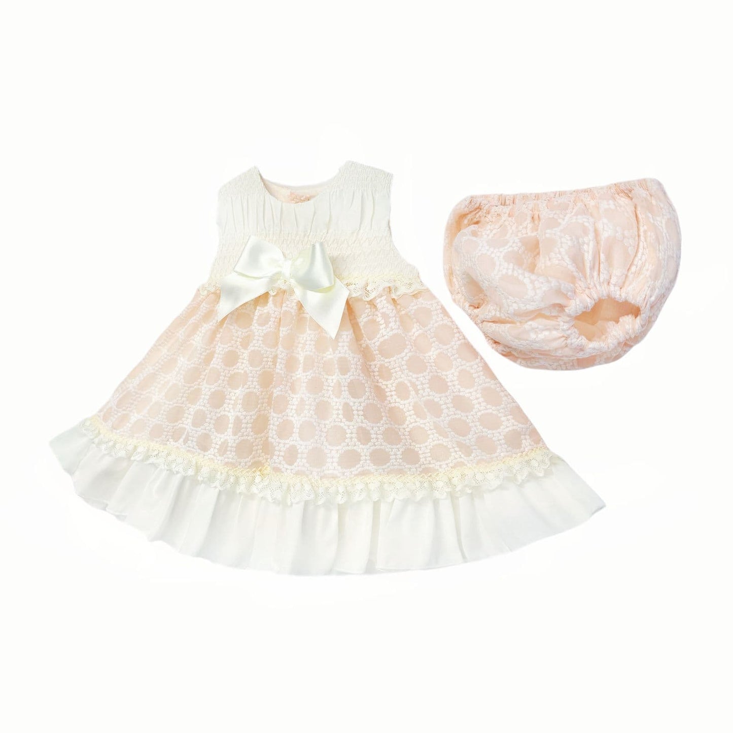 *SALE* Baby Girl Pink&Cream Smocked Puff Dress with Pants "MYD2482"