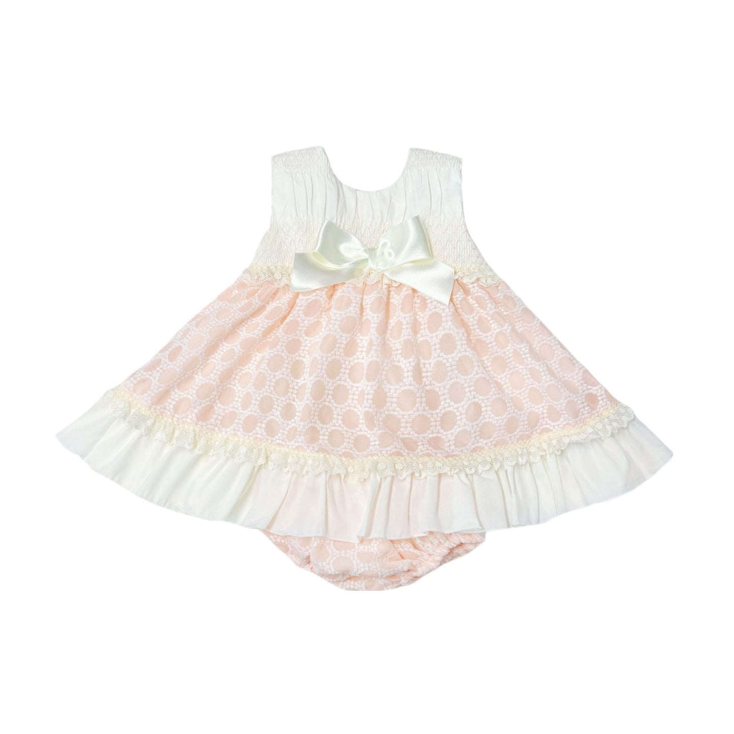 *SALE* Baby Girl Pink&Cream Smocked Puff Dress with Pants "MYD2482"