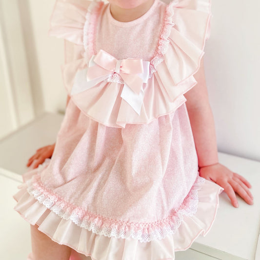 *SALE* Baby Girl Pink Floral Big Collar Puff Dress with Pants "MYD2433P"