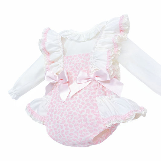 *SALE* Baby Girl Pink Floral Frilly Shoulder Romper with Shirt "MYDC2456"