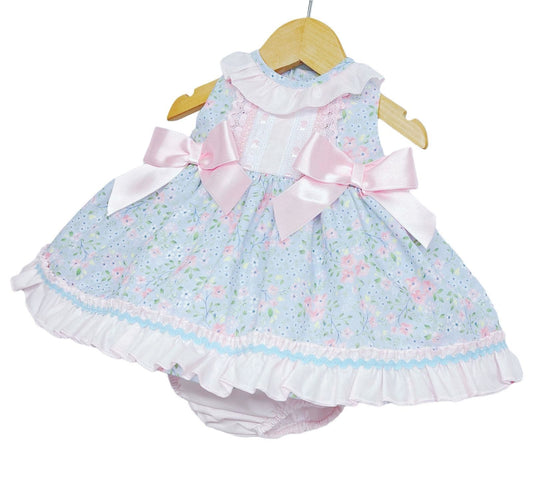 *SALE* Baby Girl Pink Floral Puff Dress with Pants Satin Bows "MYD2218P"