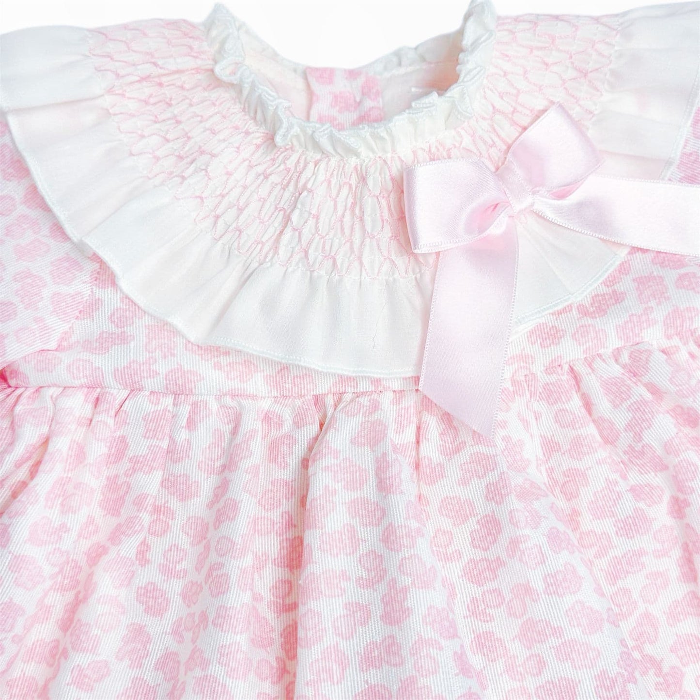 *SALE* Baby Girl Pink Floral Smocked Collar Puff Dress with Pants "MYDB2475P"