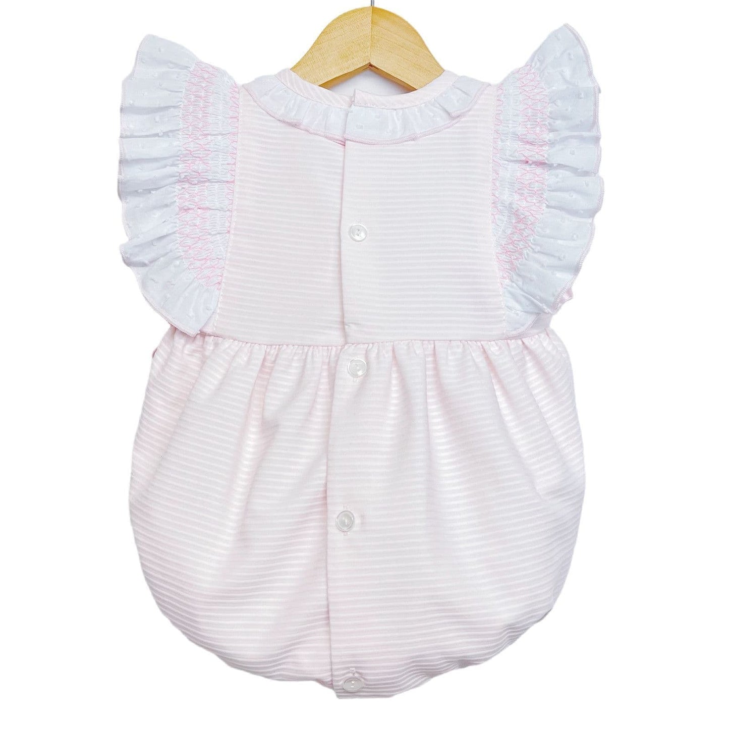 *SALE* Baby Girl Pink Frilly Shoulder Romper with Smocked Details "MYD2201P"