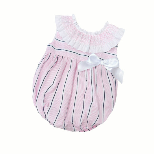 *SALE* Baby Girl Pink&Navy Stripes Smocked Collar Romper "MYD2474"