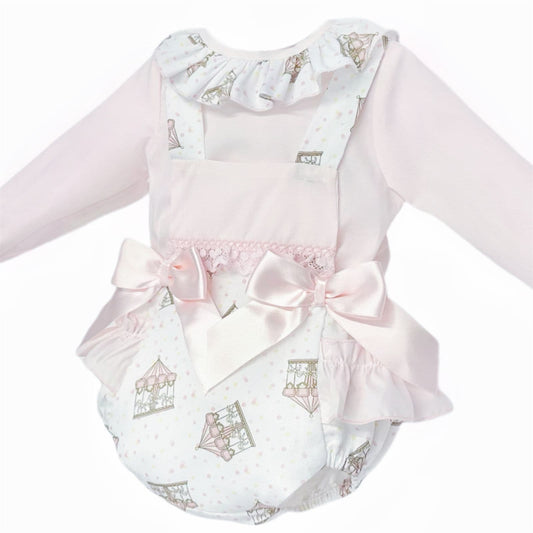 *SALE* Baby Girl Pink Print Frilly Bottom Romper with Shirt "MYD25211"