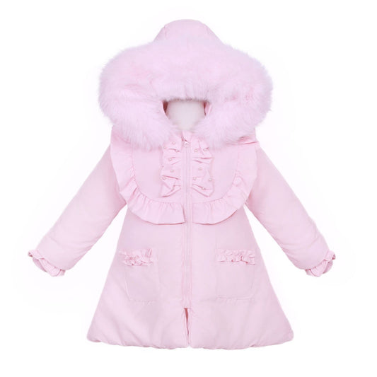 *SALE* Baby Girl Pink Puffer Coat with Faux Fur Hood "MYD411P"