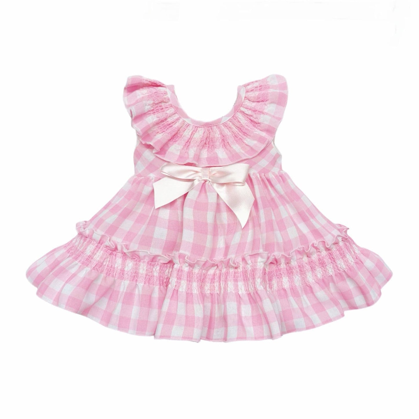 *SALE* Baby Girl Pink Smocked Checked Puff Dress with Pants "MYD2431"