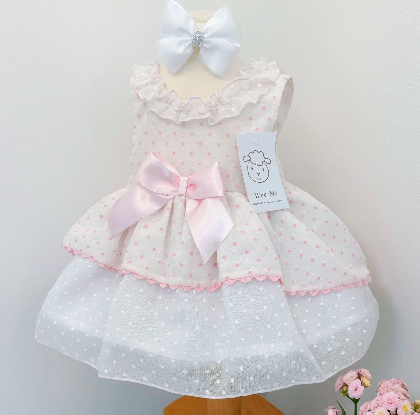 *SALE* Baby Girl Pink Spotty Sheer Puff Ball Dress with Pants "MYD2437P"