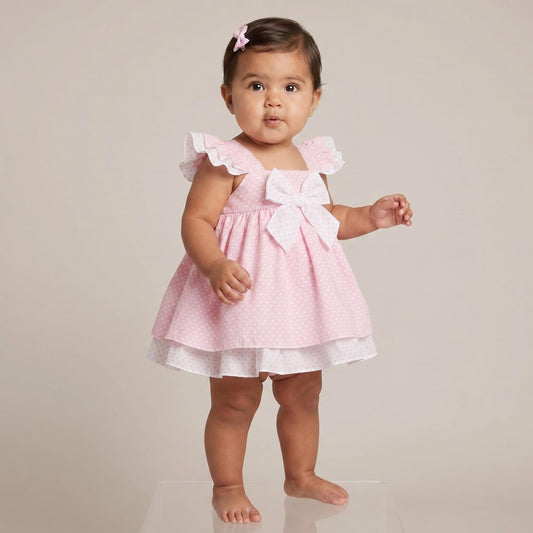 *SALE* Baby Girl Pink Spotty Sun Dress Frilly Shoulder Knicker Set "MYD303 Pink"