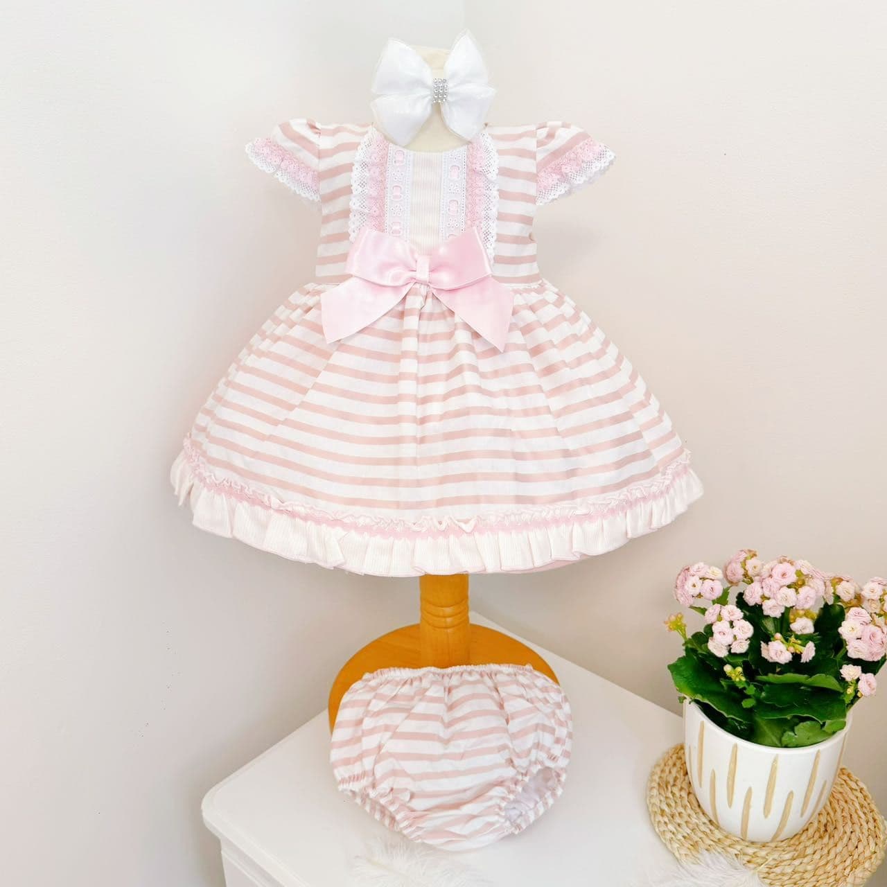 *SALE* Baby Girl Pink Stripe Puff Ball Dress with Pants "MYD8803"