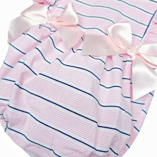 *SALE* Baby Girl Pink Stripes Frilly Shoulder Romper "MYD2470"