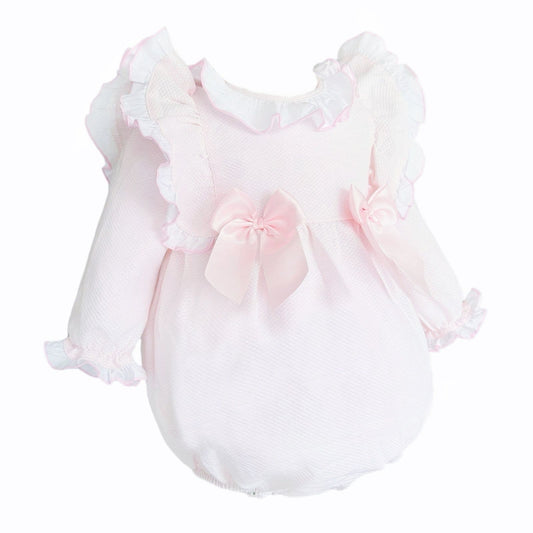 *SALE* Baby Girl Pink Waffle Frilly Shoulder Romper "2533"