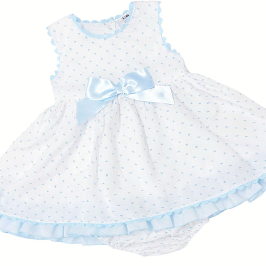 *SALE* Baby Girl White Cotton Dress Blue Details with Pants "MYD2440B"