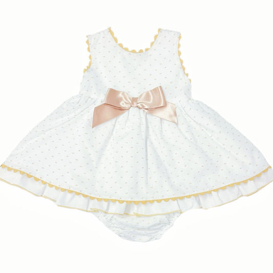*SALE* Baby Girl White Cotton Dress Camel Details with Pants "MYD2440C"