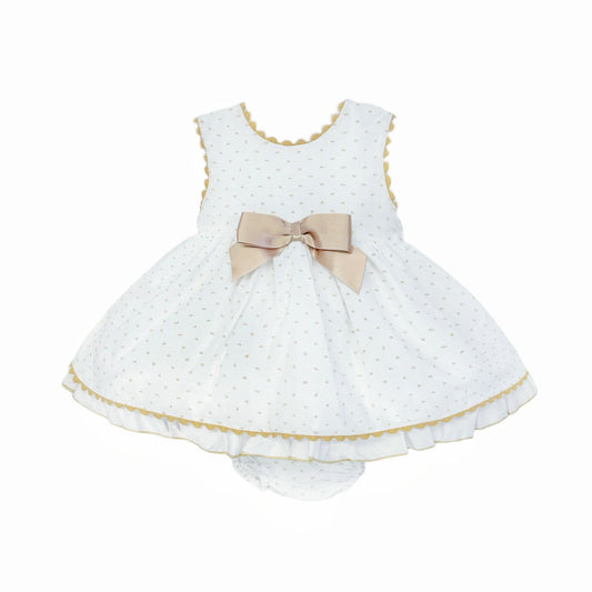 *SALE* Baby Girl White Cotton Dress Camel Details with Pants "MYD2440C"