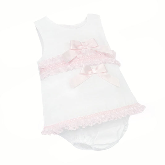 *SALE* Baby Girl White Cotton Dress Lacey Details with Pants "MYD25001"