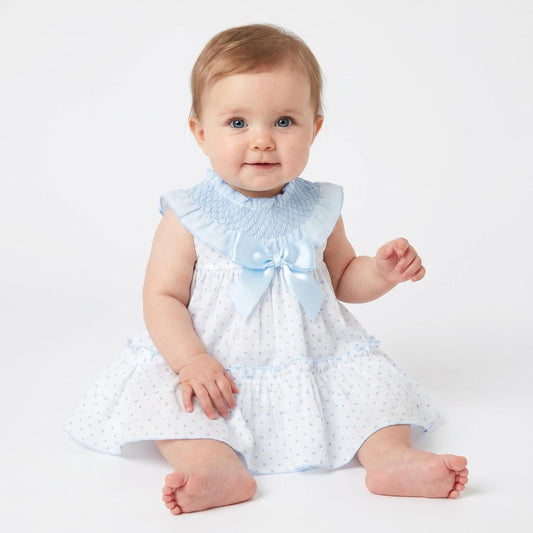 *SALE* Baby Girl White with Blue Plumetis Dress with Pants "MYD2436B"