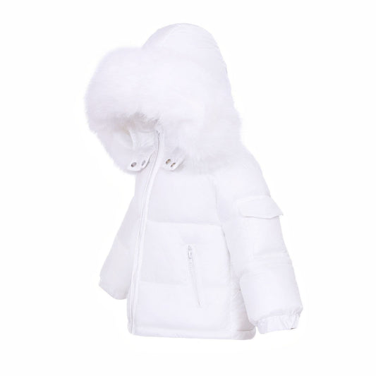 *SALE* Baby Unisex White Puffer Coat with Faux Fur Hood "MYD409W"