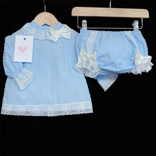 *SALE* Blue Top and Short Set with Satin Bows "LM010B"