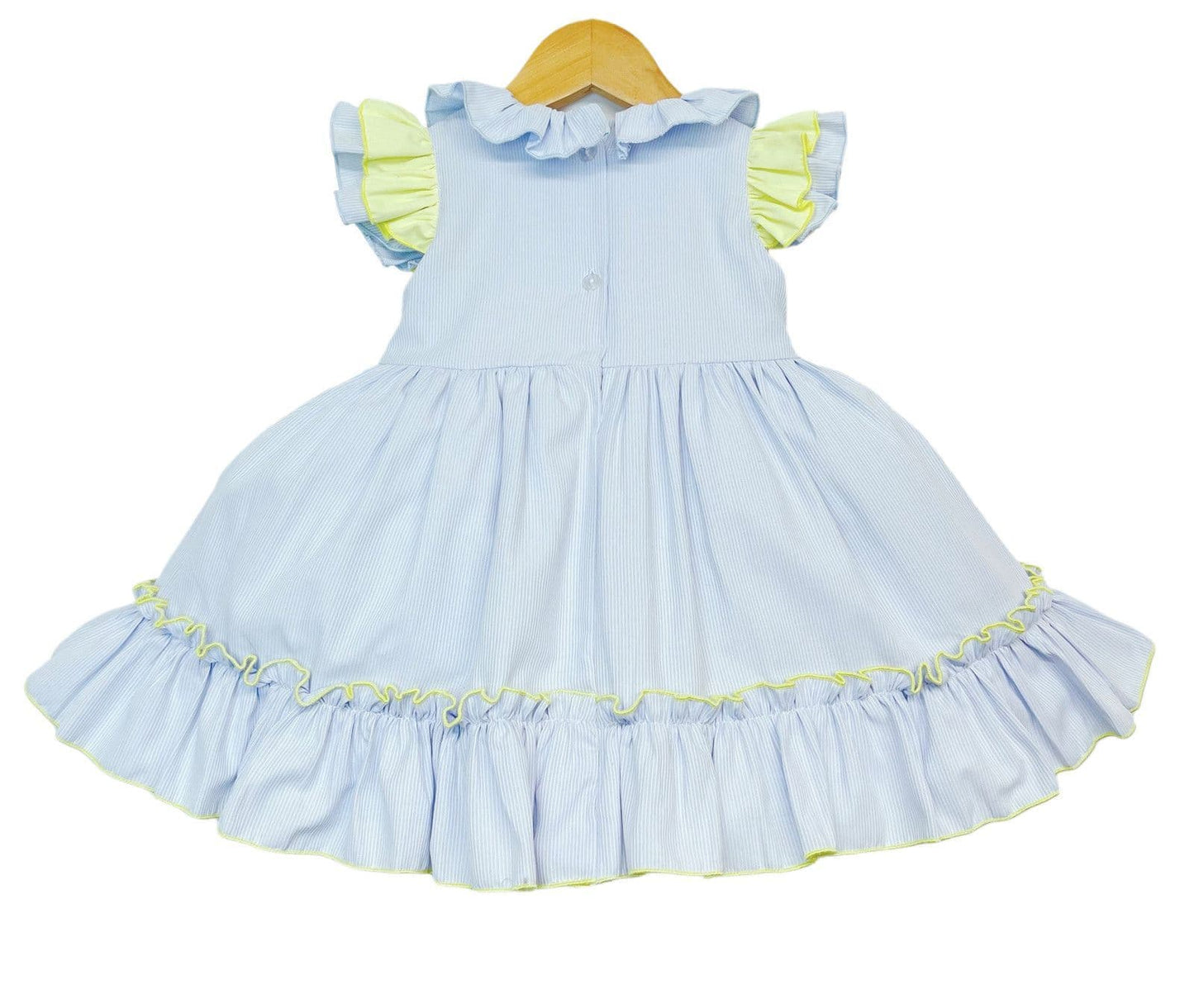 *SALE* Blue with Yellow Hand Smocked Puff Ball Dress Knee Length 2251 Yellow"
