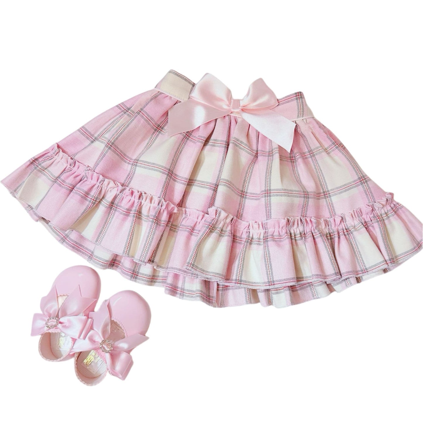 *SALE* Girls Pink Cotton Blouse with Tartan Skirt "MYD2369"
