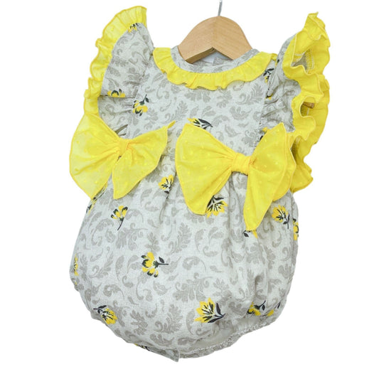 *SALE* Grey Floral Romper Frilly Shoulder and Yellow Bows "LM2201"
