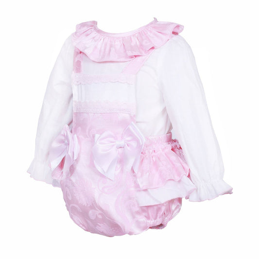 *SALE* Pink Jacquard Frilly Bottom Romper with Shirt "2416"