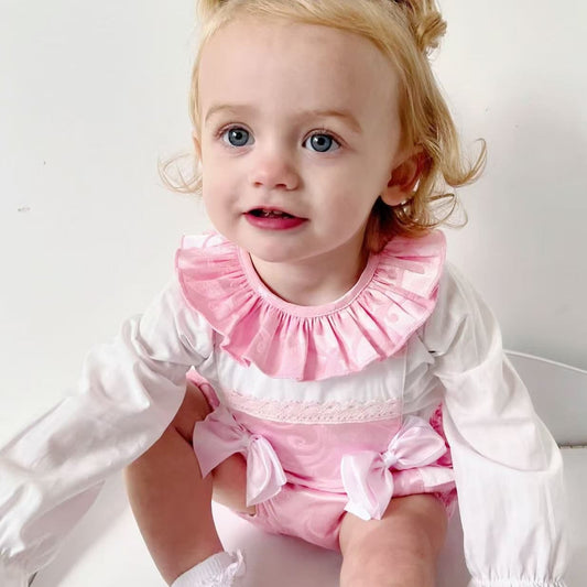 *SALE* Pink Jacquard Frilly Bottom Romper with Shirt "2416"