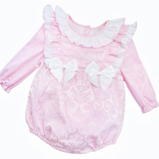 *SALE* Pink Jacquard Frilly Shoulder Romper "2420"